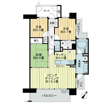 サーパス新町壱番館(3LDK/5階)の間取り写真