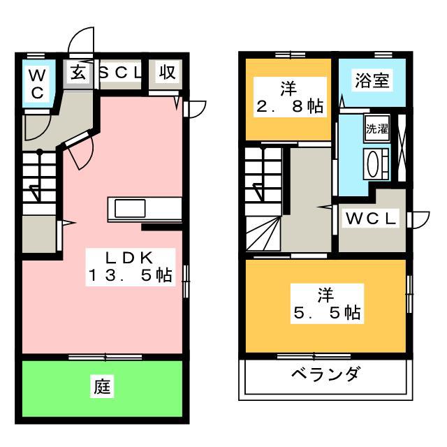 ロワイヤルC(2LDK/1階)の間取り写真