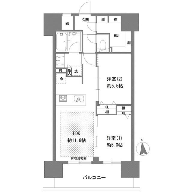 プライマル八王子横山町(2LDK/8階)の間取り写真