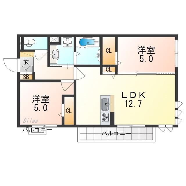 ベル・クローバー嵯峨野(2LDK/1階)の間取り写真