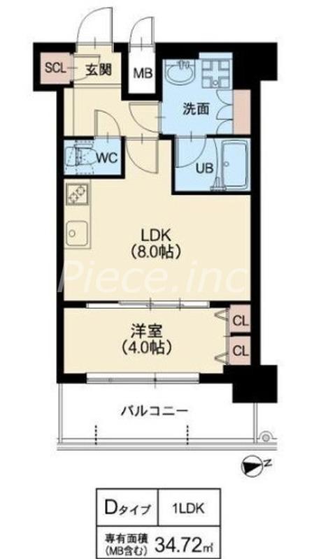 スプランディッド7(1LDK/9階)の間取り写真