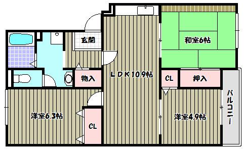 メゾントリヴァンベール(3LDK/2階)の間取り写真