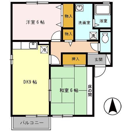 グリーンコート III(2LDK/1階)の間取り写真