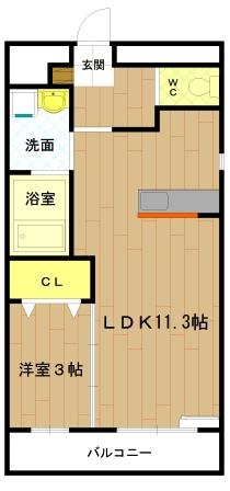 リンクフナエ(1LDK/1階)の間取り写真