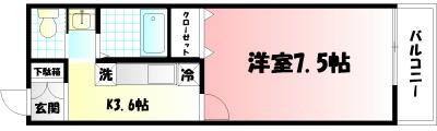 レザンヴィーゼ(1K/1階)の間取り写真