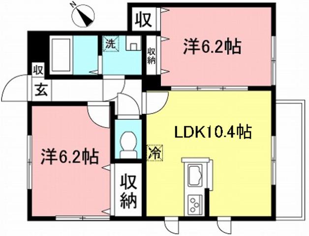 シャテロ成城(2LDK/1階)の間取り写真