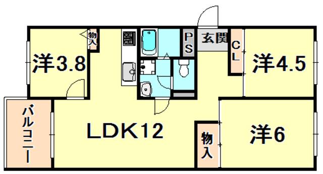 芦屋浜高層(3LDK/4階)の間取り写真
