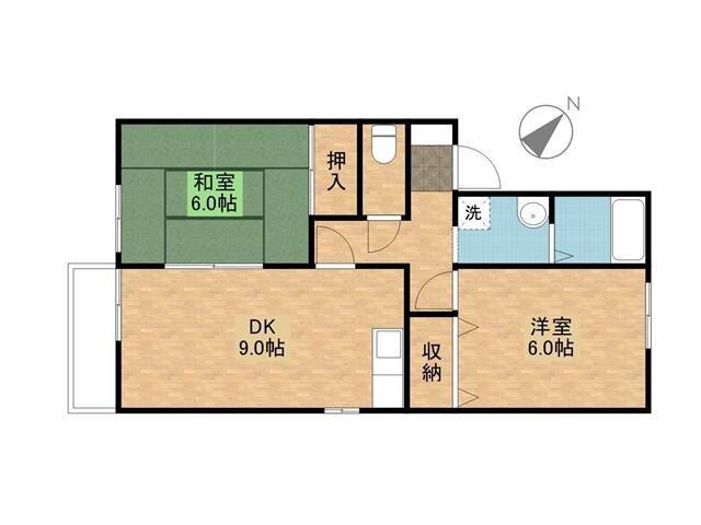 セジュールカコイII(2DK/1階)の間取り写真