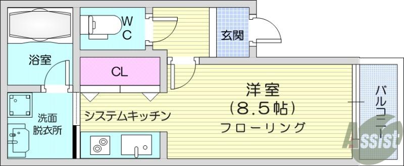 WE PLACE 黒松(ワンルーム/2階)の間取り写真