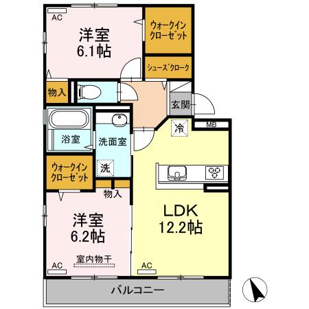 コンフォーティア沖浜II(2LDK/2階)の間取り写真