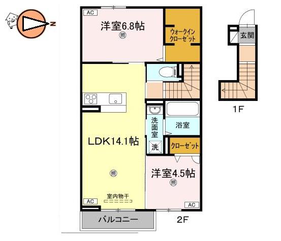 オリエンタルコート南田宮(2LDK/2階)の間取り写真