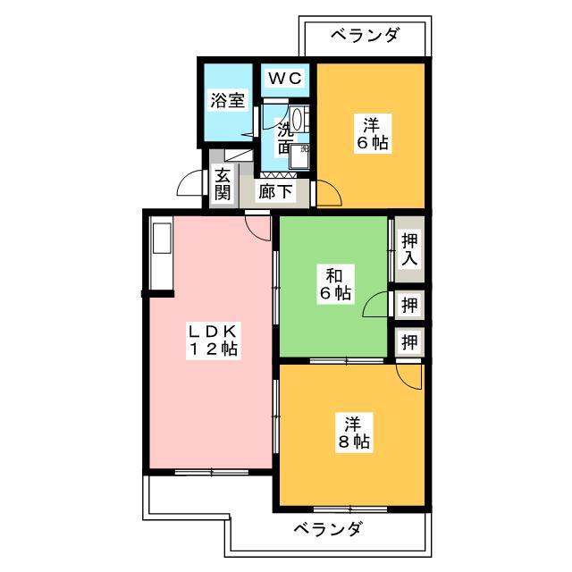 ハピネスII(3LDK/1階)の間取り写真