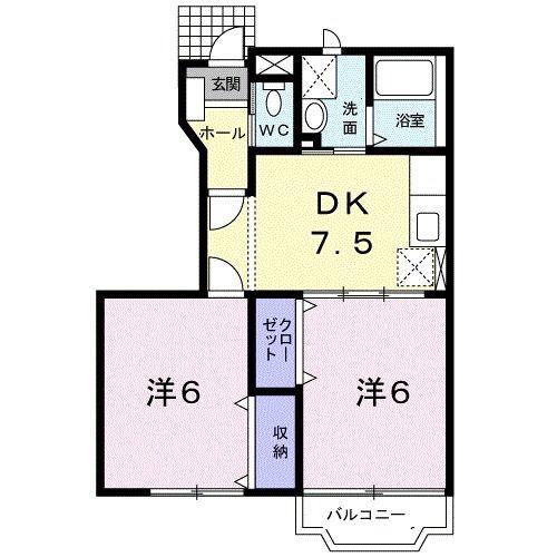 カーサフィオーレA(2DK/1階)の間取り写真