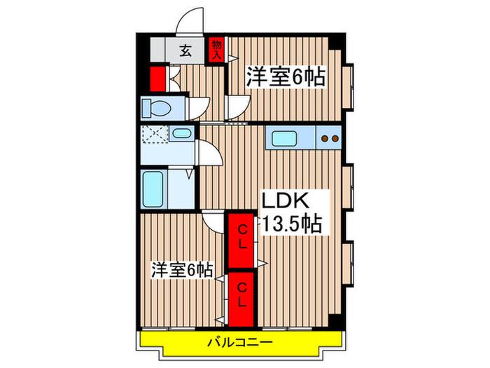藤苑マンション(2LDK/6階)の間取り写真
