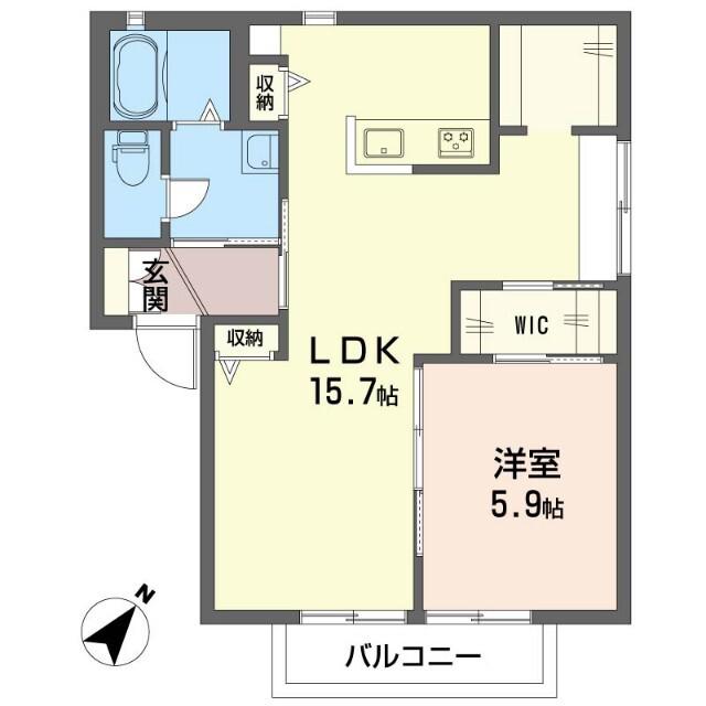 カーサ卯の花A(1LDK/2階)の間取り写真