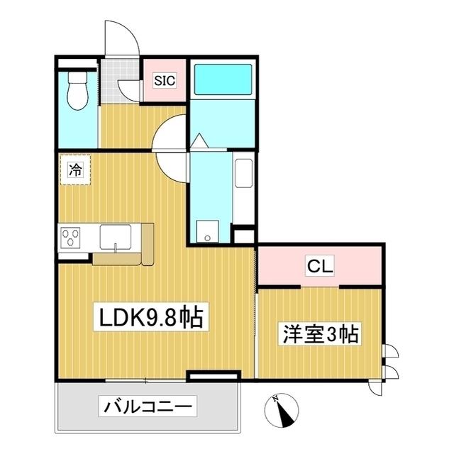 トリシア横町サウス(1LDK/3階)の間取り写真