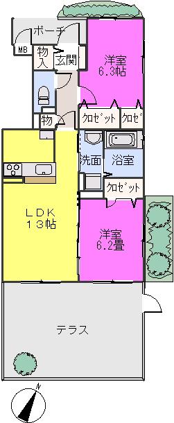 グランドゥール板付(2LDK/1階)の間取り写真