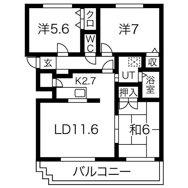 サンライト西岡II(3LDK/1階)の間取り写真