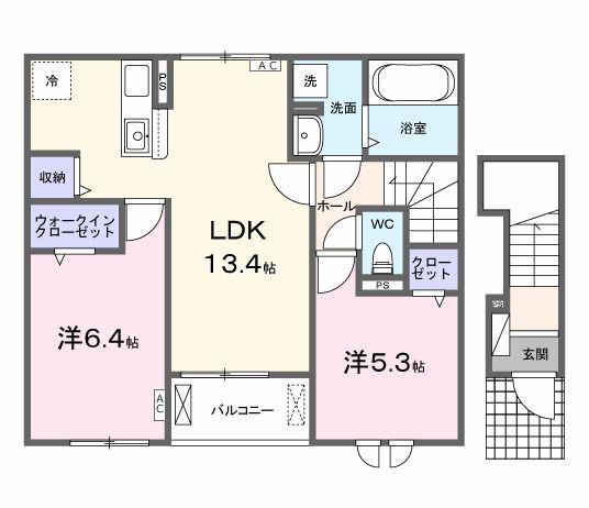 ラ マージュ西岐阜(2LDK/2階)の間取り写真