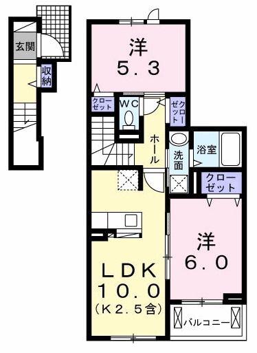 カサレガンテ(2LDK/2階)の間取り写真