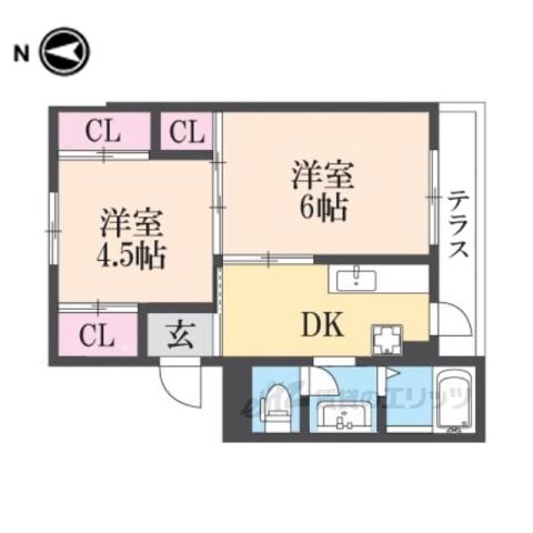 ヴィラナリー巻向2号棟(2DK/1階)の間取り写真