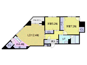 グランメールアサヒVII(2LDK/9階)の間取り写真