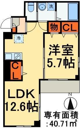 CREW HOUSE 東松戸(1LDK/3階)の間取り写真