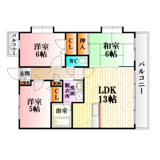 リヴィエール壱番館(3LDK/1階)の間取り写真