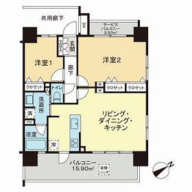 レーベン上之園RECHESSE(2LDK/9階)の間取り写真