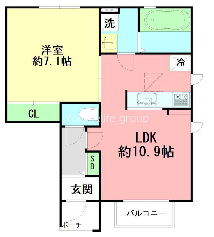 AURA E棟(1LDK/1階)の間取り写真
