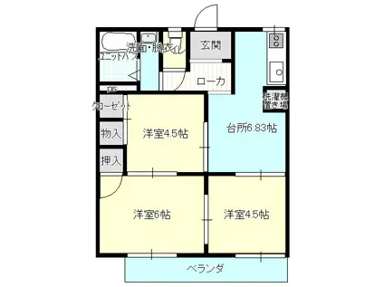 コーポラス手城(3DK/1階)の間取り写真