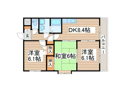 サニープレイスII(3DK/2階)の間取り写真