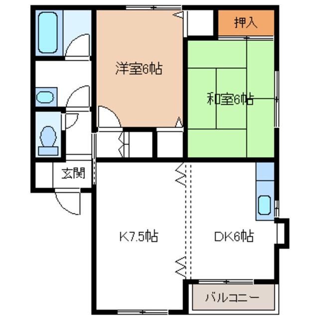 クレストタウンズB(2LDK/2階)の間取り写真