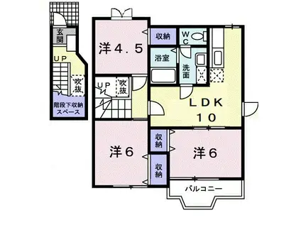 ドミールI(3LDK/2階)の間取り写真