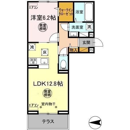 FERRO PALAZZO D棟(1LDK/1階)の間取り写真