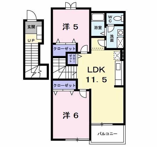 ソレアード中曽根 B棟(2LDK/2階)の間取り写真