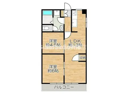 グレイスハイツ長楽(2LDK/1階)の間取り写真