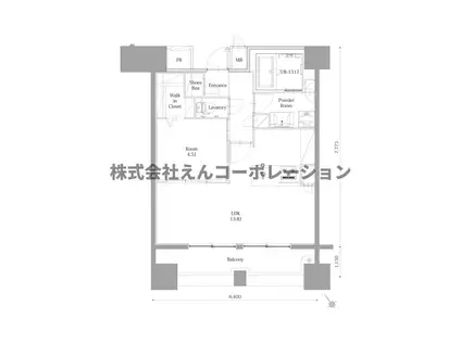 エンクレスト呉服町(1LDK/10階)の間取り写真