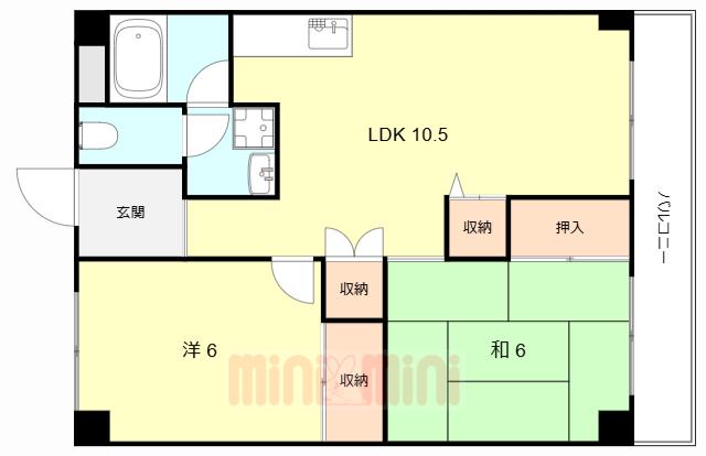 ハイツ八興(2LDK/4階)の間取り写真