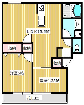 ロイヤルコーポ鹿島(2LDK/2階)の間取り写真