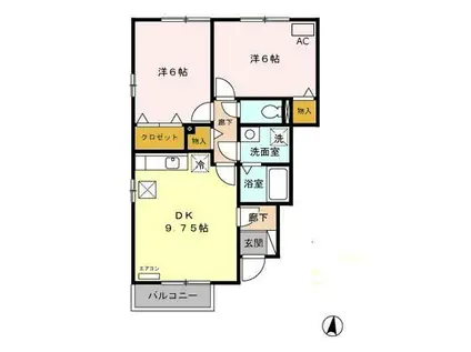 フローラルパークス B棟(2DK/1階)の間取り写真