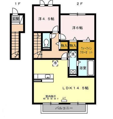 ヴィラージュ(2LDK/2階)の間取り写真