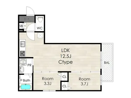 ヴィラ41山手吹田(2LDK/1階)の間取り写真
