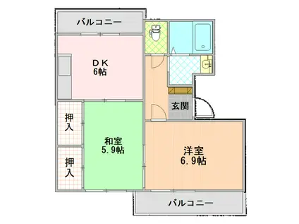 グランメール千本D(2DK/2階)の間取り写真
