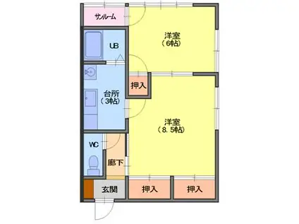 グリーンヒル(2K/1階)の間取り写真