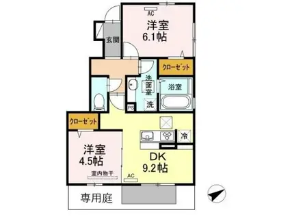 アズール(2DK/1階)の間取り写真