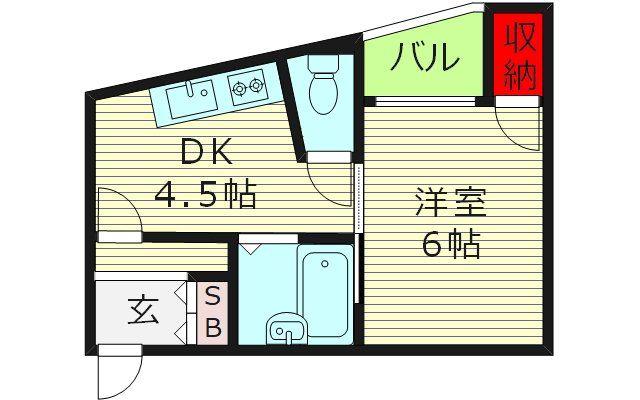 玉造クローバーハイツ(1DK/3階)の間取り写真