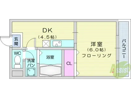 プラザ鹿野(1DK/5階)の間取り写真