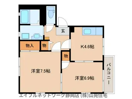 カトレヤハイツC(2K/2階)の間取り写真