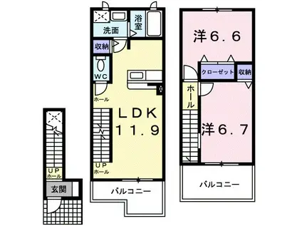ヴァン・コリーヌ(2LDK/2階)の間取り写真